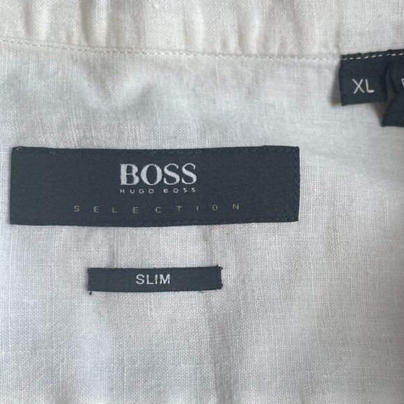 BOSS Hugo Boss White Button-Down Linen Shirt. Size: XL - Picture 10 of 13